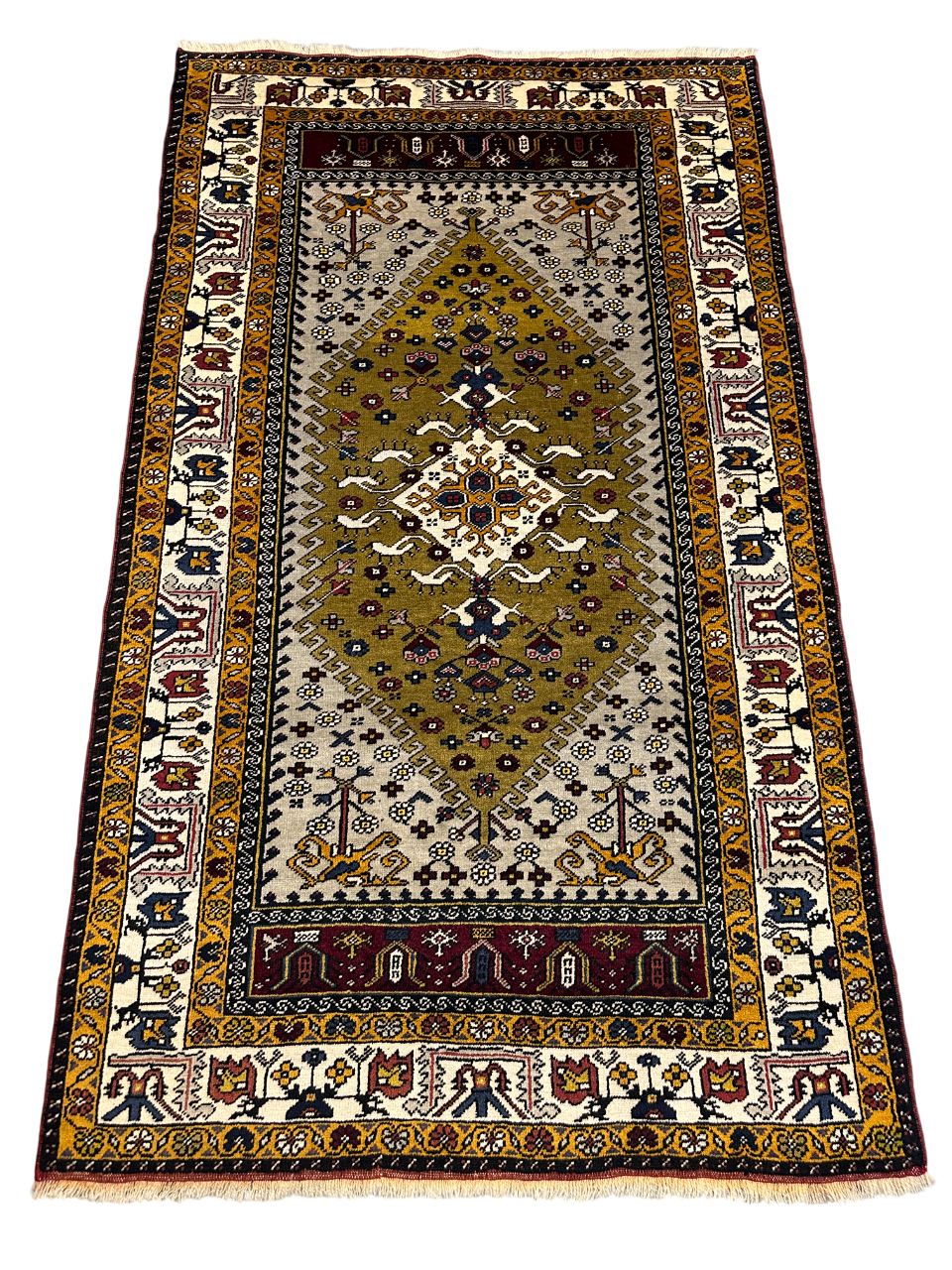 El Dokuma Sıfır Yün Yahyalı Halısı 118x200 Yeşil Sarı Halı