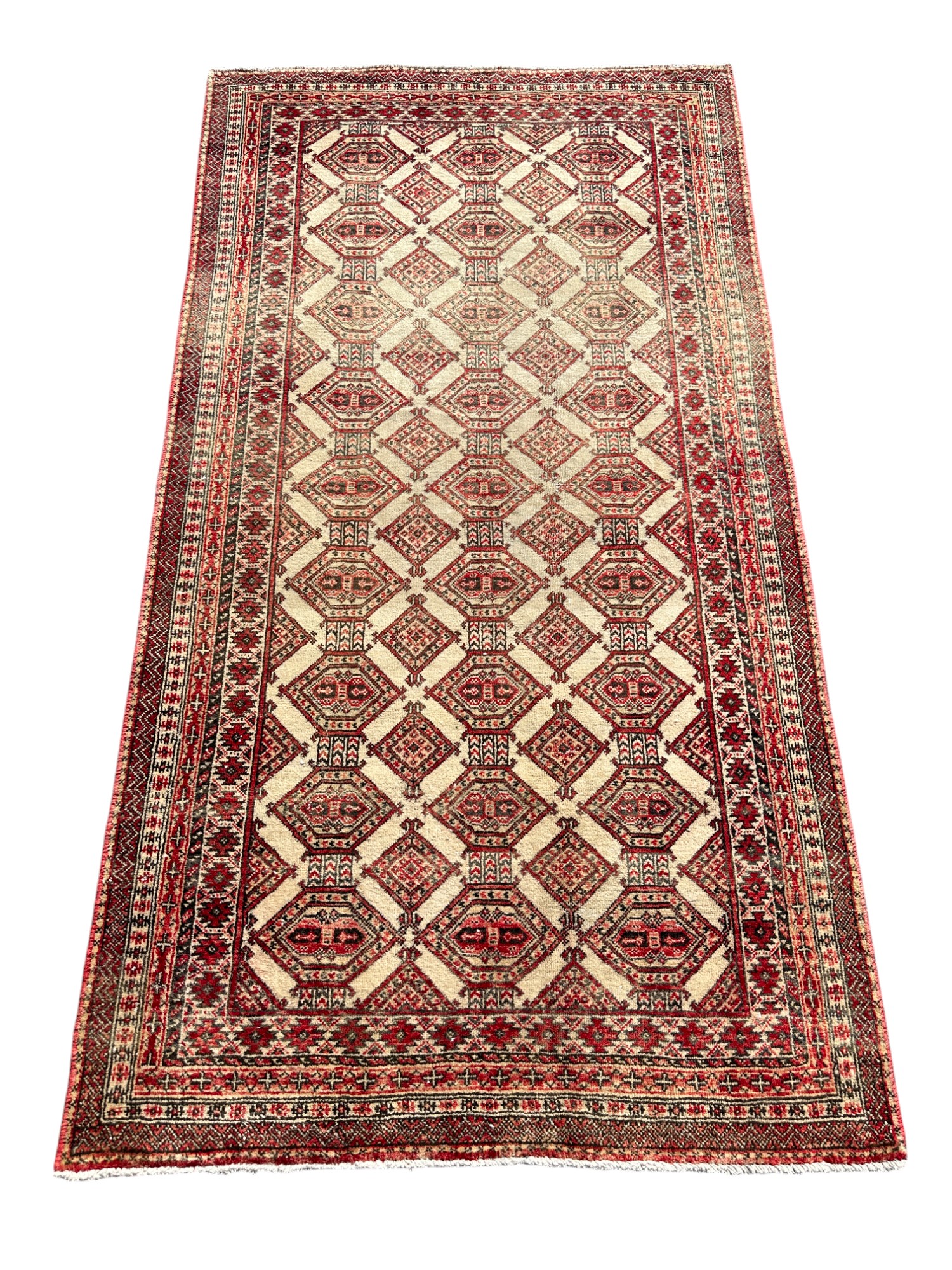 El Dokuma Eskitme Vintage İran Halısı 94x177 Kiremit Krem Yün