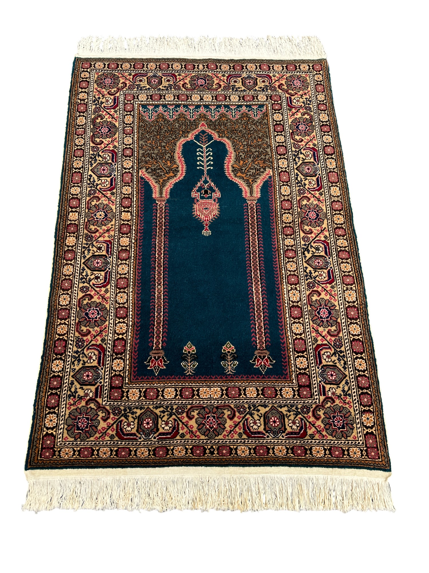 El Dokuma Bünyan Halısı Seccade 90x140 Su Yeşili Yün Namazlık