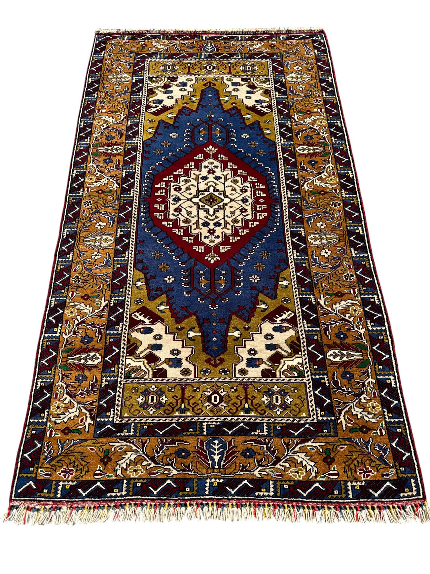 El Dokuma Sıfır Büyük Yahyalı Halısı 130x240 Lacivert Krem Halı